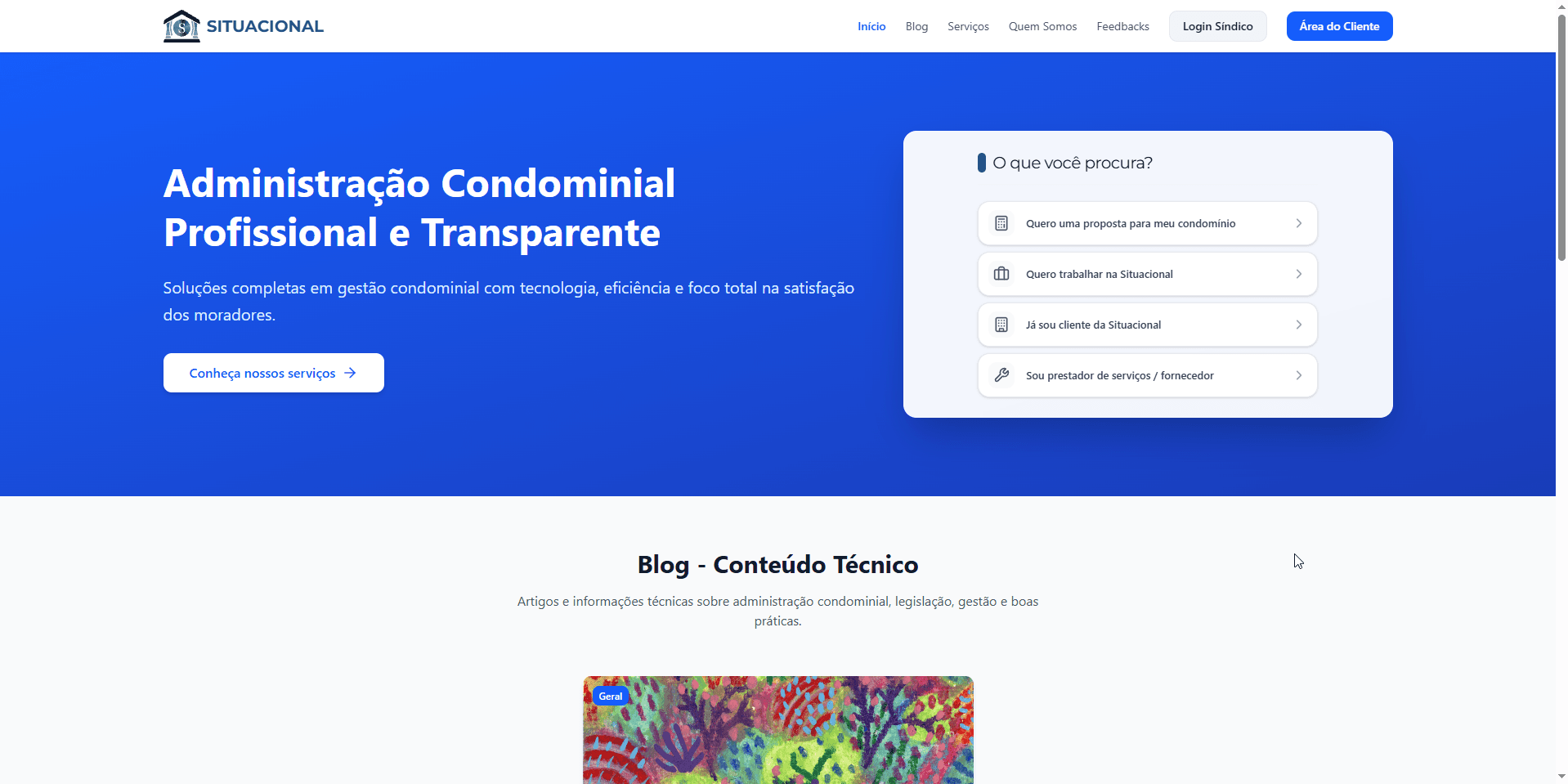 Site institucional de Administração Condominial